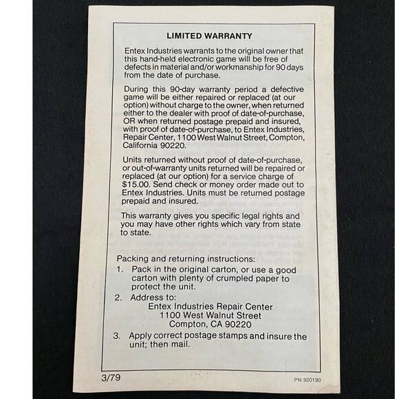 1979 Entex Electronics Baseball 2 Handheld Game and Instructions, Not Working - Picture 5 of 10